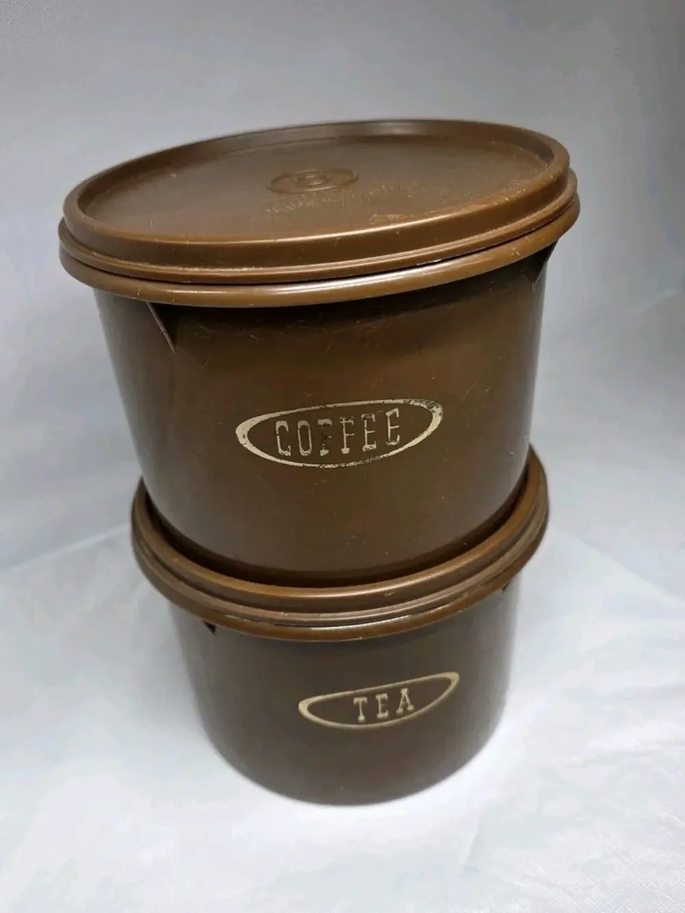 Vintage Tupperware Brown Coffee & Tea Container Set with Brown Lids